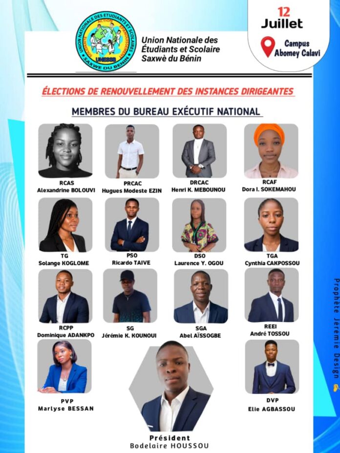 UNESS Bénin : Bodelaire Houssou élu président, un nouveau souffle pour les étudiants et scolaires Saxwè UNESS Bénin : Bodelaire Houssou élu président, un nouveau souffle pour les étudiants et scolaires Saxwè